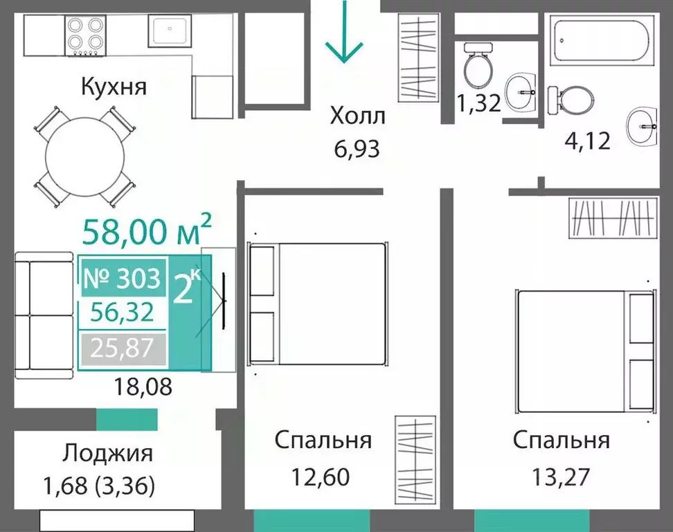 2-к кв. Крым, Симферополь Крымская роза мкр,  (58.0 м) - Фото 0