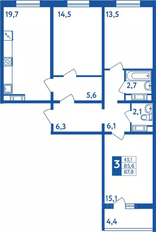 3-к кв. Башкортостан, Уфа Дема жилрайон, Новая Дема жилой комплекс ... - Фото 1