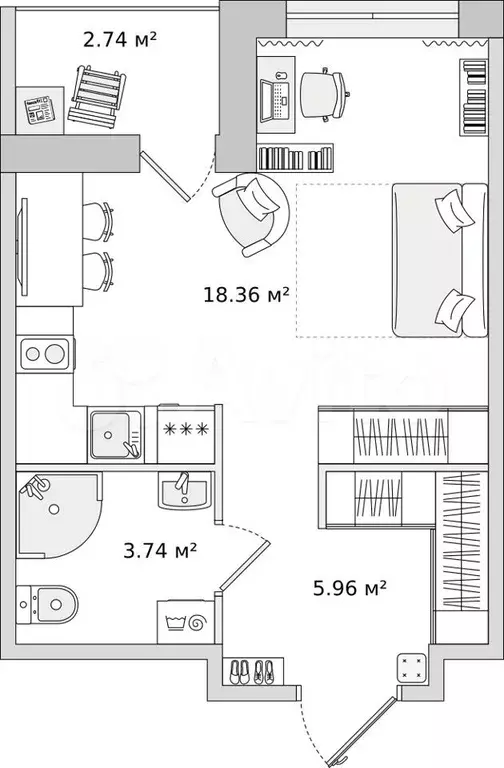 Квартира-студия, 30,8м, 10/17эт. - Фото 1