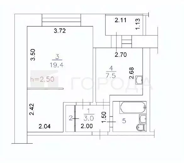 1-к кв. Кемеровская область, Новокузнецк Вокзальная ул., 111 (36.1 м) - Фото 2