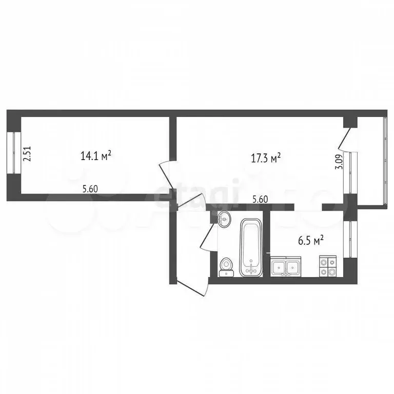 2-к. квартира, 44,2 м, 3/5 эт. - Фото 0