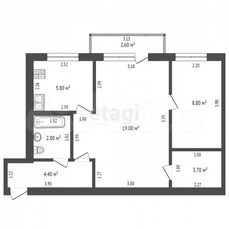 2-к. квартира, 44,5 м, 5/5 эт. - Фото 0