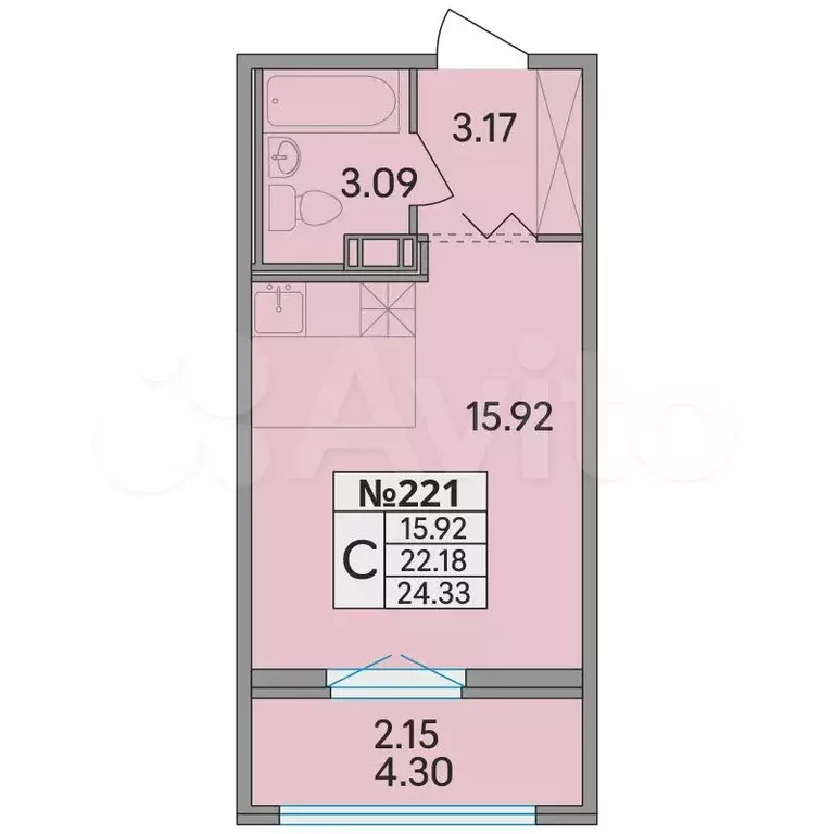 Квартира-студия, 24,3 м, 4/8 эт. - Фото 0