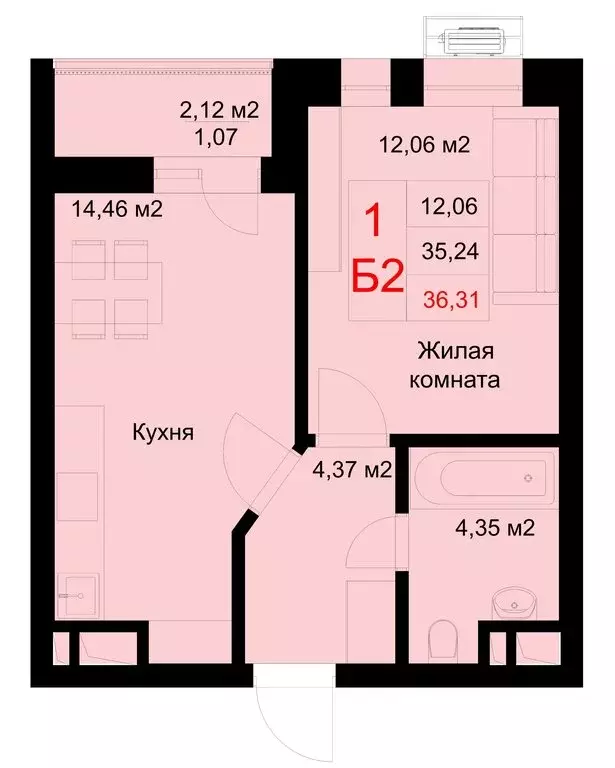 1-комнатная квартира: Казань, улица Рауиса Гареева, 78Б (36.31 м) - Фото 0