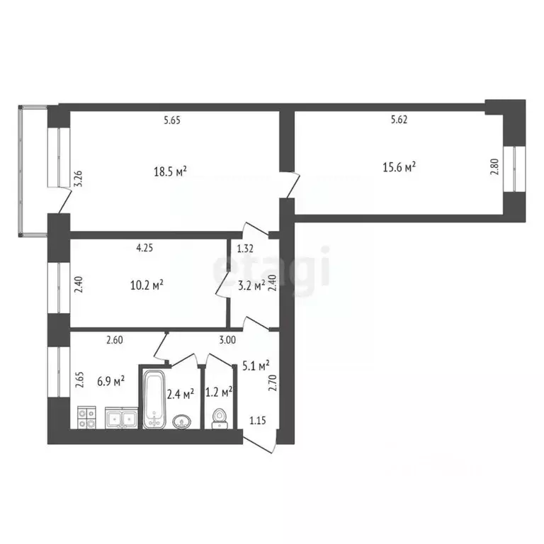 3-к кв. Саха (Якутия), Якутск ул. Дзержинского, 19 (61.3 м) - Фото 2