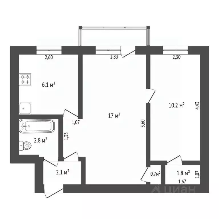 2-к кв. Амурская область, Благовещенск ул. Калинина, 38 (45.0 м) - Фото 1