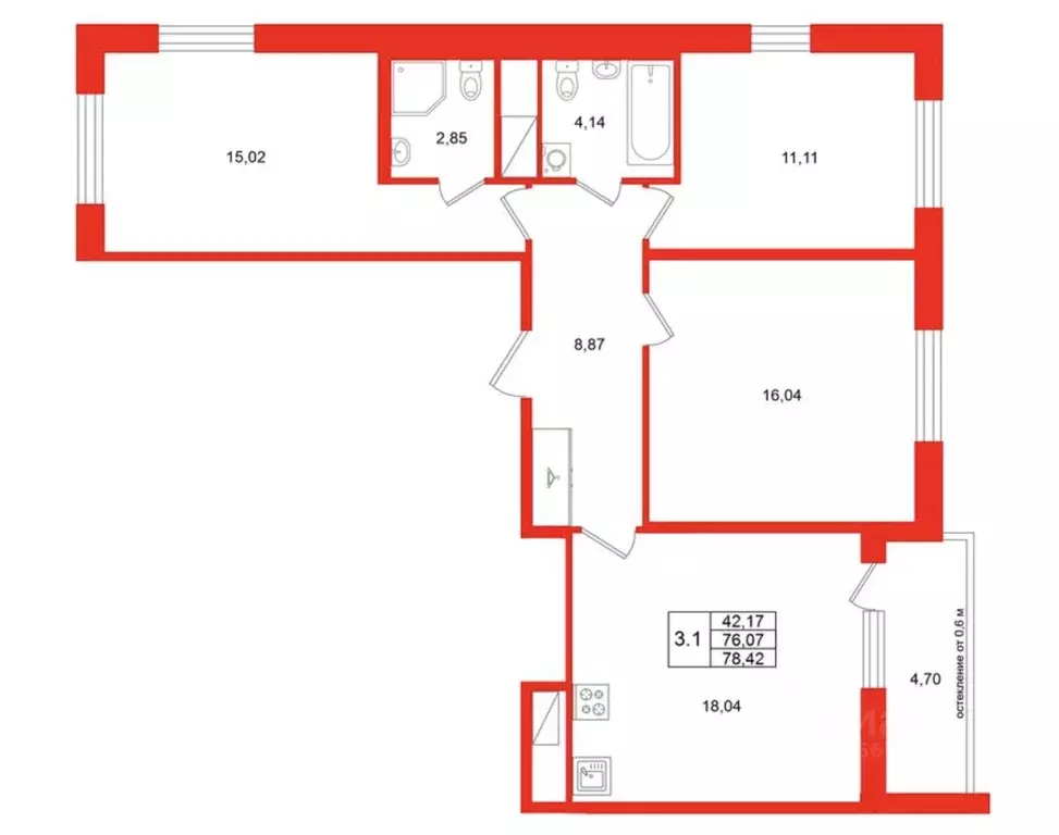 3-к кв. Ленинградская область, Всеволожский район, Свердловское ... - Фото 1