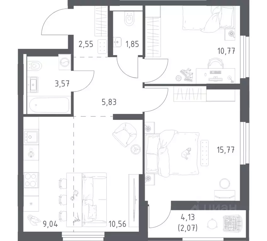 2-к кв. Башкортостан, Уфа ул. Минигали Губайдуллина, 8к9 (62.01 м) - Фото 1
