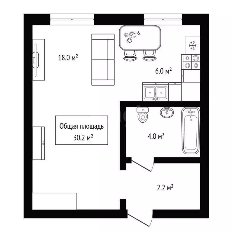 1-комнатная квартира: Новосибирск, улица Крылова, 43А (30.2 м) - Фото 1