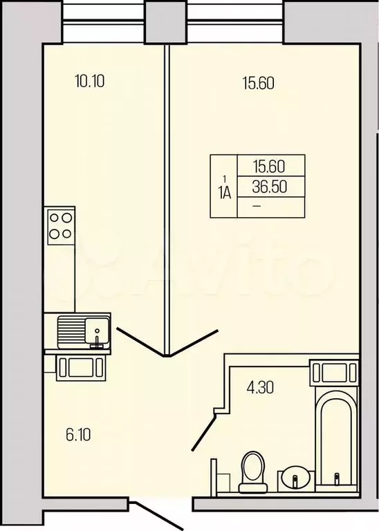 1-к. квартира, 36,1 м, 1/21 эт. - Фото 1