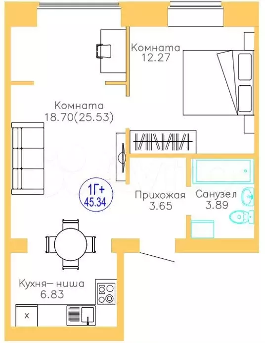 1-к. квартира, 45,3м, 8/8эт. - Фото 1