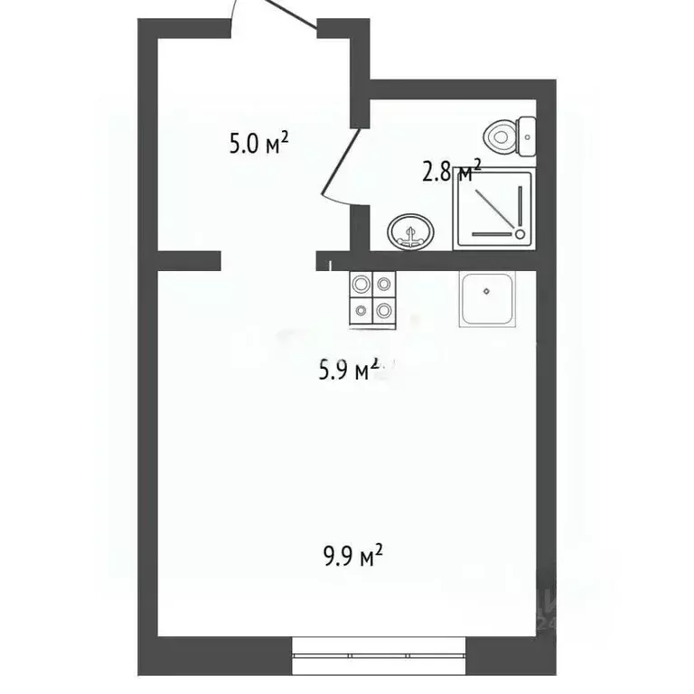 Студия Москва ул. Римского-Корсакова, 11к3 (23.4 м) - Фото 2
