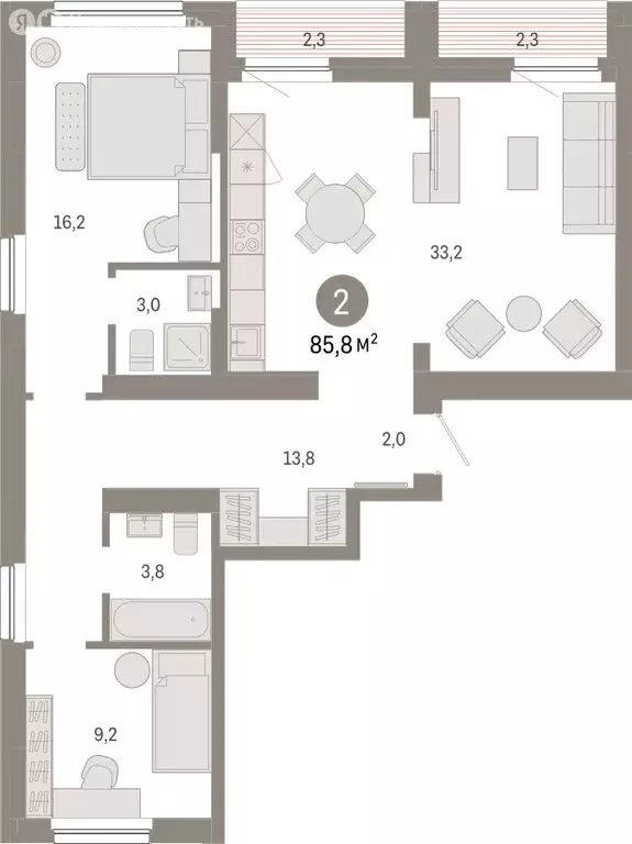 2-комнатная квартира: Новосибирск, квартал Лебедевский (85.8 м) - Фото 1
