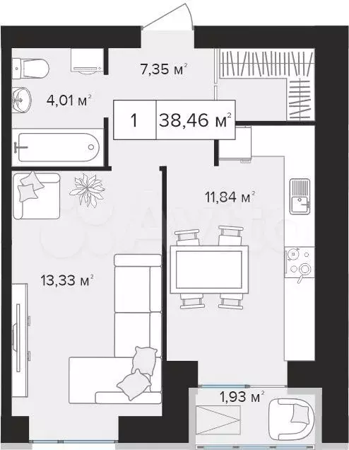 1-к. квартира, 38,5 м, 2/10 эт. - Фото 0