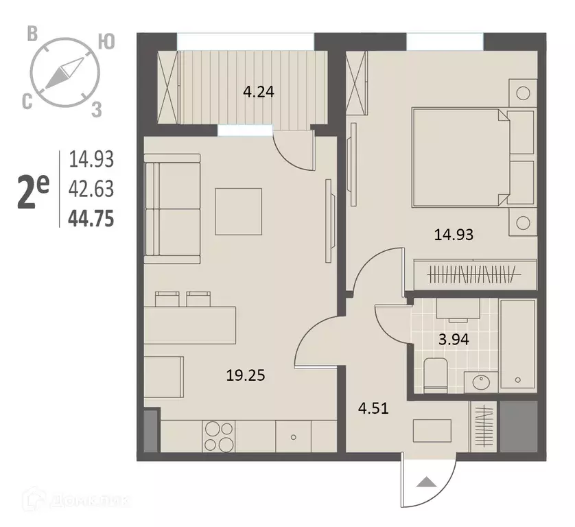 Продаётся 1-к квартира, 44.75 м - Фото 0