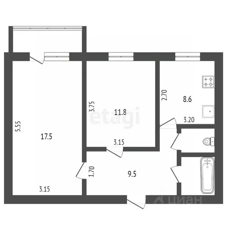 2-к кв. Карачаево-Черкесия, Черкесск Октябрьская ул., 32 (51.2 м) - Фото 1