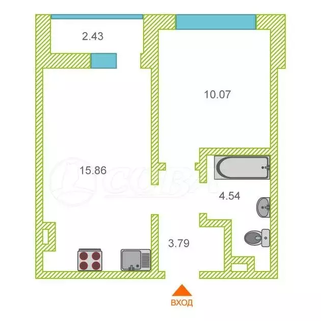1-комнатная квартира: Тюмень, улица Анатолия Клиндюка, 3 (43 м) - Фото 1