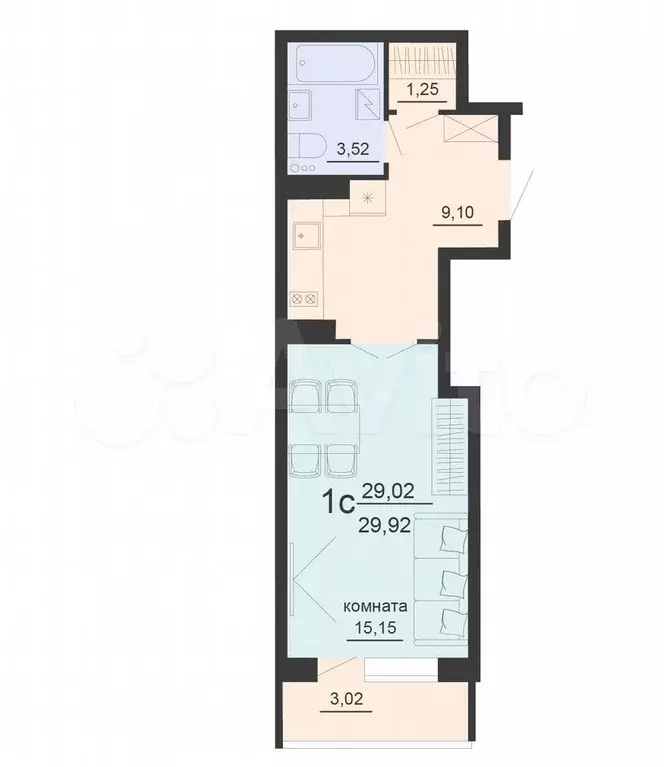 Квартира-студия, 30,5 м, 20/20 эт. - Фото 0