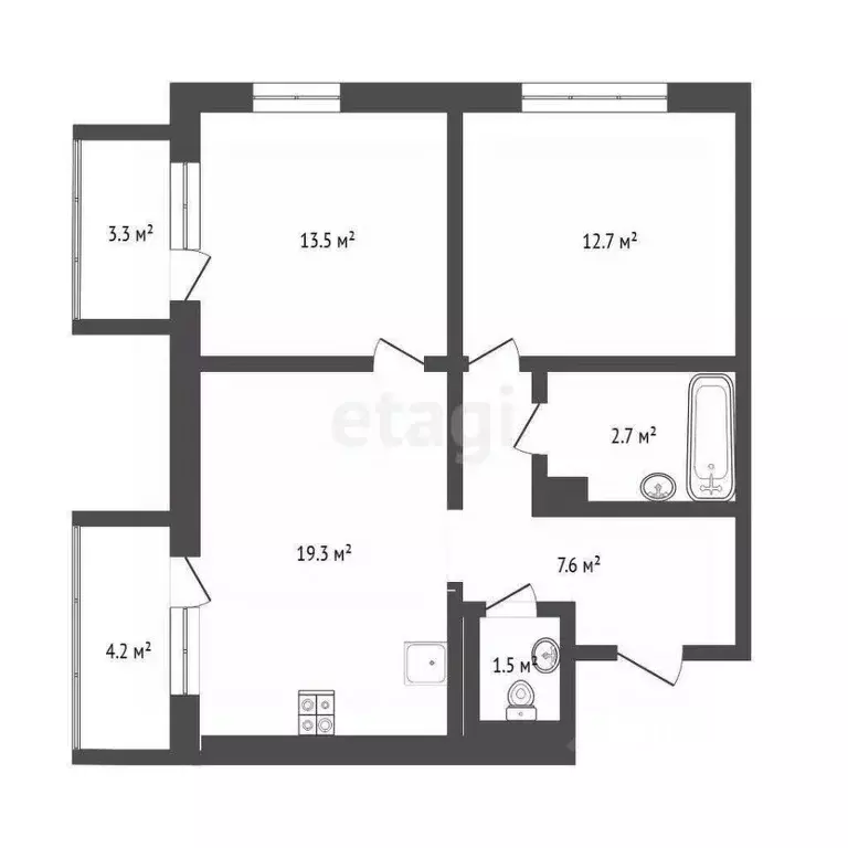 2-к кв. Тюменская область, Тюмень ул. Обдорская, 1 (60.3 м) - Фото 1