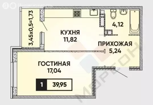 1-комнатная квартира: Краснодар, улица Григория Булгакова, 8 (38.2 м) - Фото 0