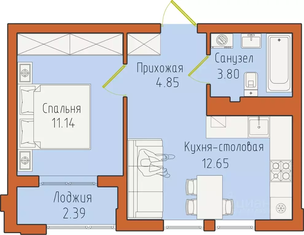 1-к кв. Калининградская область, Светлогорск пос. Отрадное,  (34.83 м) - Фото 0