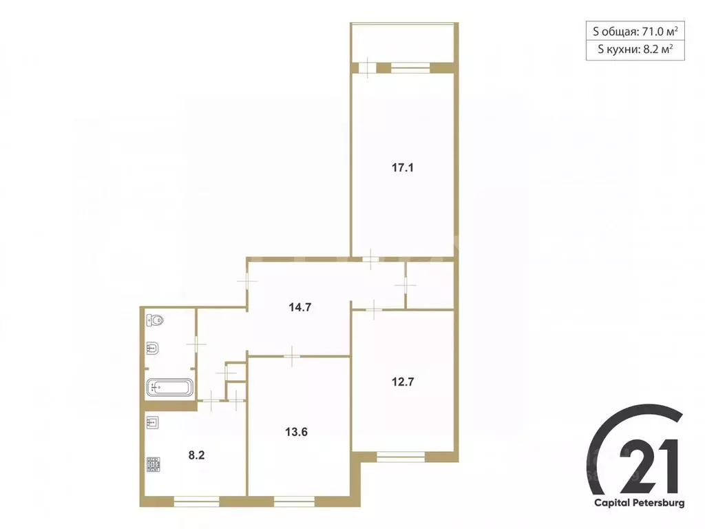 3-к кв. Ленинградская область, Всеволожск пер. Олениных, 2к2 (71.0 м) - Фото 2