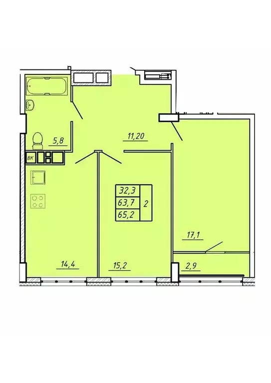 2-к кв. Ивановская область, Иваново Видный мкр,  (65.2 м) - Фото 0