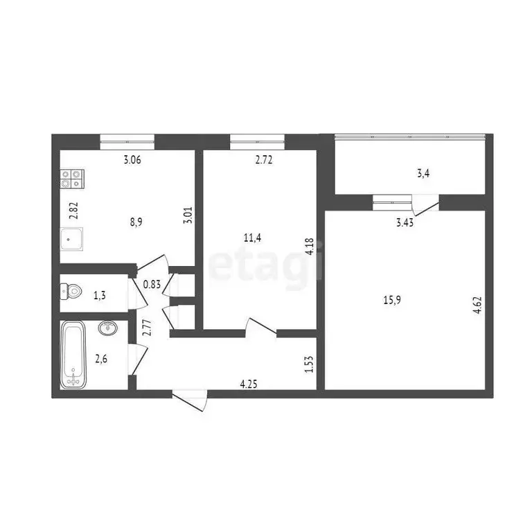 2-комнатная квартира: Саки, Набережная улица, 13 (50.4 м) - Фото 0