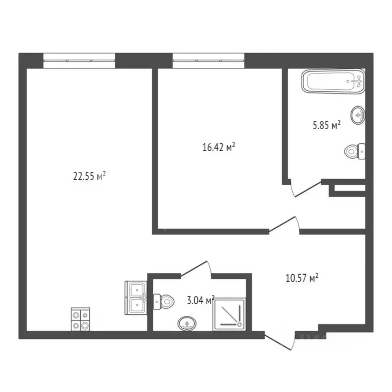 1-к кв. Тюменская область, Тюмень ул. 50 лет Октября, 63Г (58.71 м) - Фото 2
