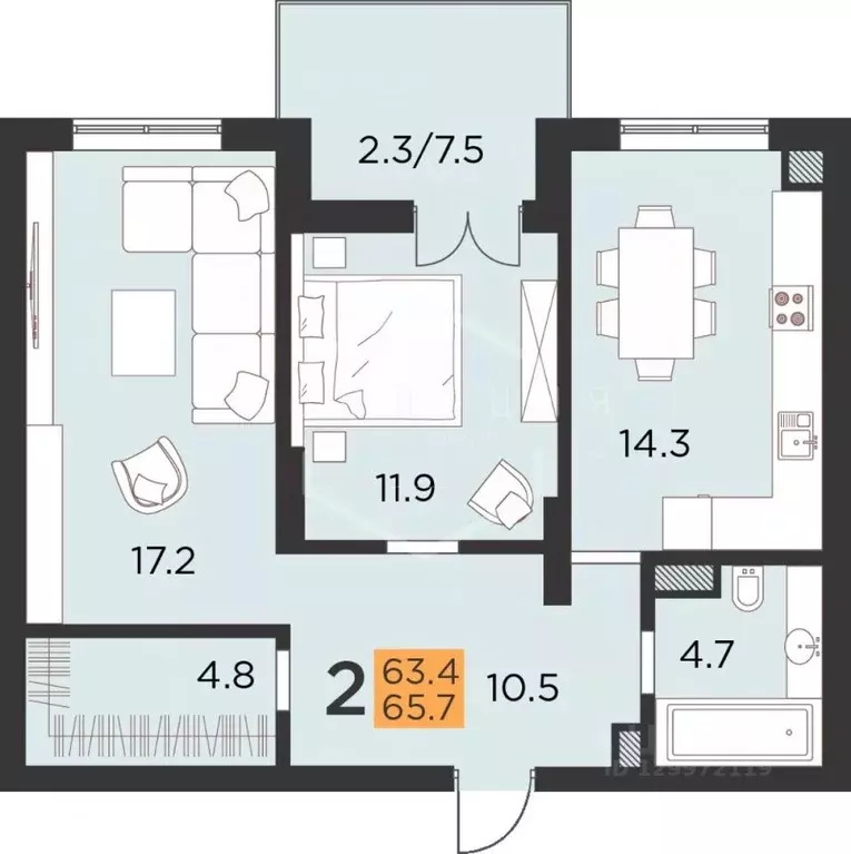 2-к кв. Калининградская область, Калининград Советский просп., 132 ... - Фото 2