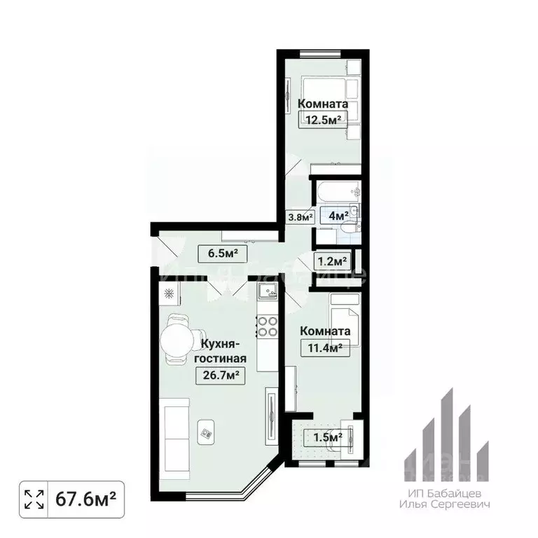 Квартира, 2 комнаты, 66.09 м - Фото 2