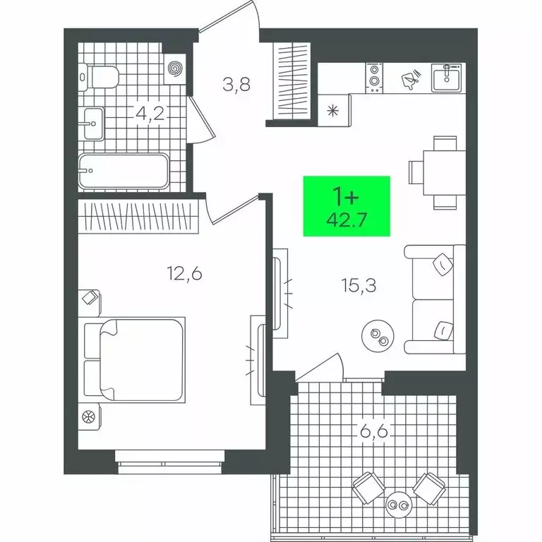 1-комнатная квартира: Тюмень, улица Василия Малкова, 17 (42.77 м) - Фото 0