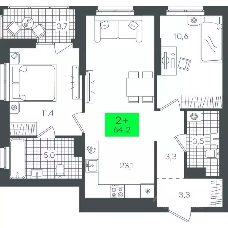 2-к кв. Тюменская область, Тюмень ул. Василия Малкова, 15 (64.28 м) - Фото 0