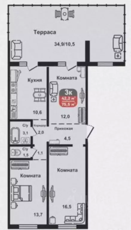 3-к кв. Курганская область, Курган ул. Дзержинского, 22 (75.5 м) - Фото 2