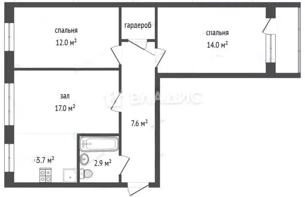 3-к кв. Башкортостан, Стерлитамак ул. Льва Толстого, 13 (59.2 м) - Фото 2