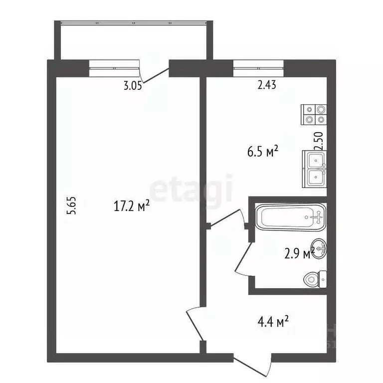 1-к кв. Омская область, Омск ул. Бетховена, 25 (30.0 м) - Фото 1