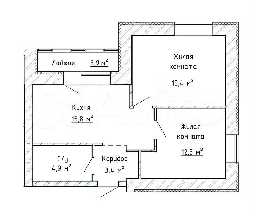 2-к. квартира, 53,8 м, 2/8 эт. - Фото 0