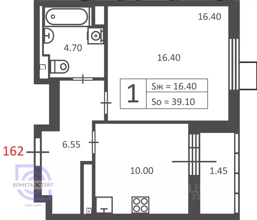 1-к кв. Москва Новочеремушкинская ул., 39К3 (39.1 м) - Фото 2