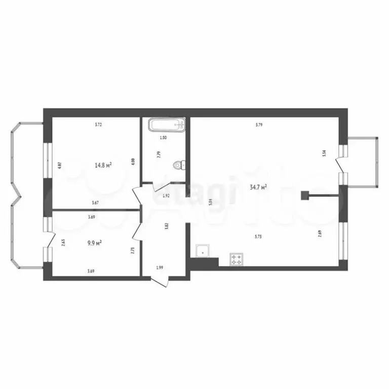3-к. квартира, 72,1 м, 3/5 эт. - Фото 0