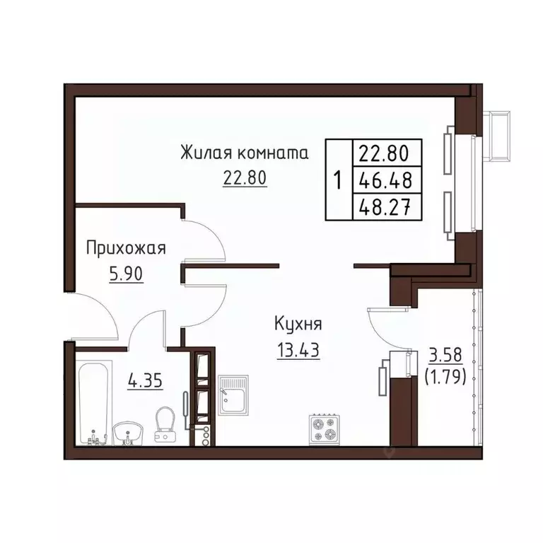 1-к кв. Орловская область, Орел ул. Левый Берег реки Оки, 21к1 (48.27 ... - Фото 0