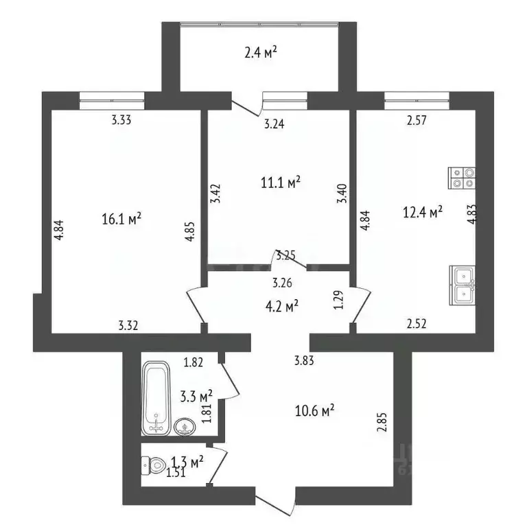 2-к кв. Мордовия, Саранск ул. Победы, 22 (59.0 м) - Фото 0