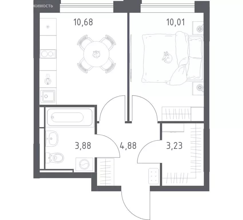 1-комнатная квартира: село Ям, улица Мезенцева, 18 (32.68 м) - Фото 1