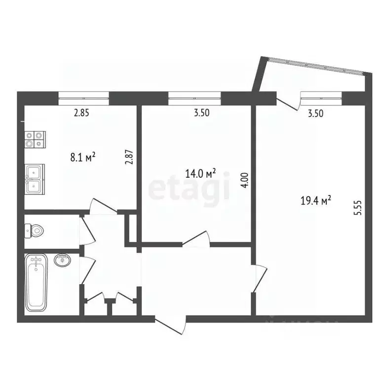 2-к кв. Владимирская область, Муром ул. Воровского, 90 (53.2 м) - Фото 1
