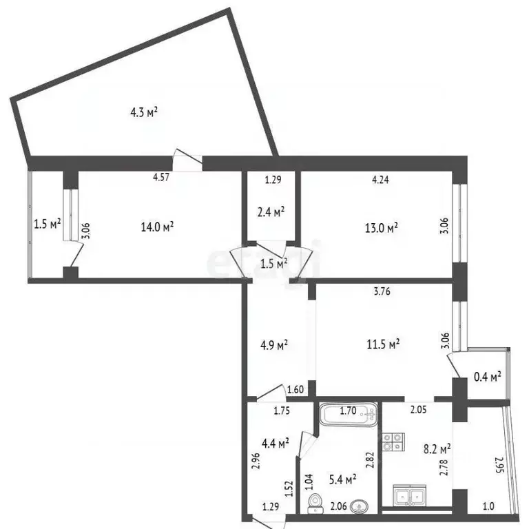 3-к кв. Мордовия, Саранск просп. 70 лет Октября, 63 (65.3 м) - Фото 2