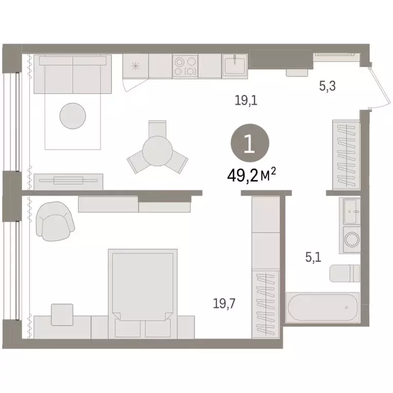 1-комнатная квартира: Тюмень, Краснооктябрьская улица, 4к3 (49.15 м) - Фото 1