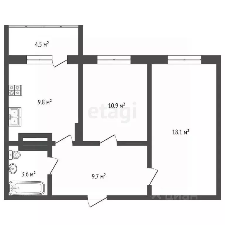 2-к кв. Чувашия, Чебоксары ул. Правая набережная Сугутки, 1 (52.8 м) - Фото 1