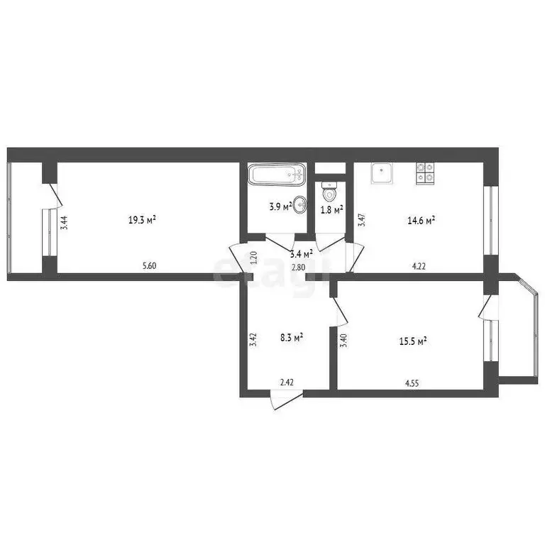 2-комнатная квартира: Тюмень, Широтная улица, 136к5 (66.7 м) - Фото 1