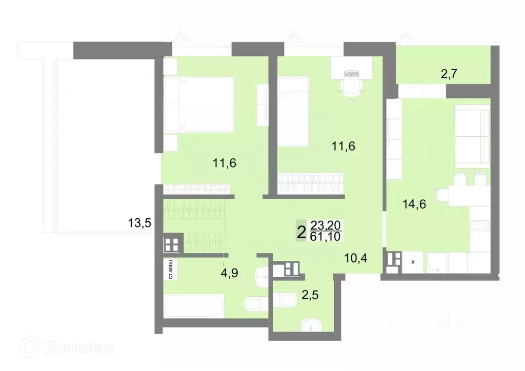 Продаётся 2-к квартира, 61.1 м - Фото 0