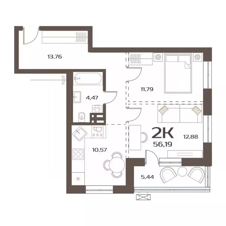 2-к кв. Приморский край, Владивосток ул. Слуцкого, 5А (56.19 м) - Фото 1