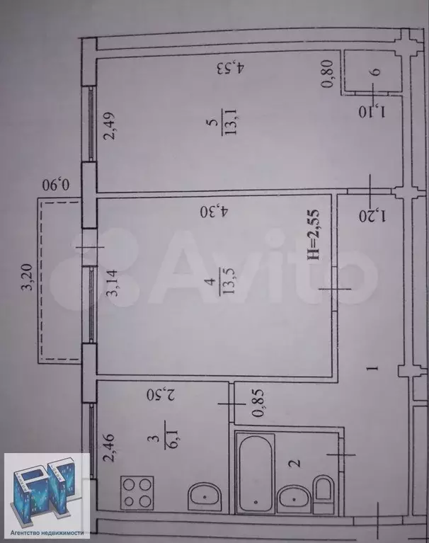 2-к. квартира, 44,5 м, 5/5 эт. - Фото 0